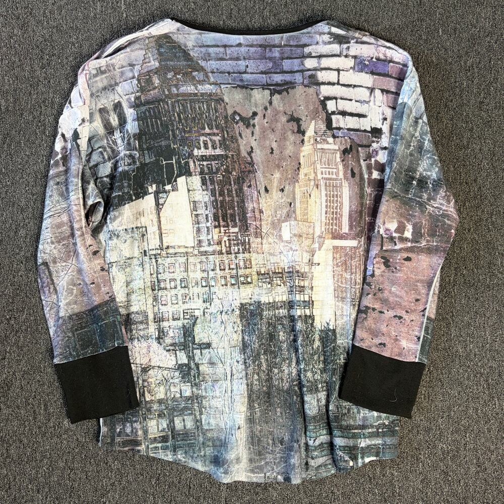 Vintage Y2k City French Blue Goth Grunge Longsleeve Black Graphic Tee Women's M - Picture 2 of 6